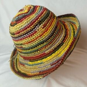 Betmar Multicolored Stripe Straw Raffia Paper Sun Hat Crochet Fedora